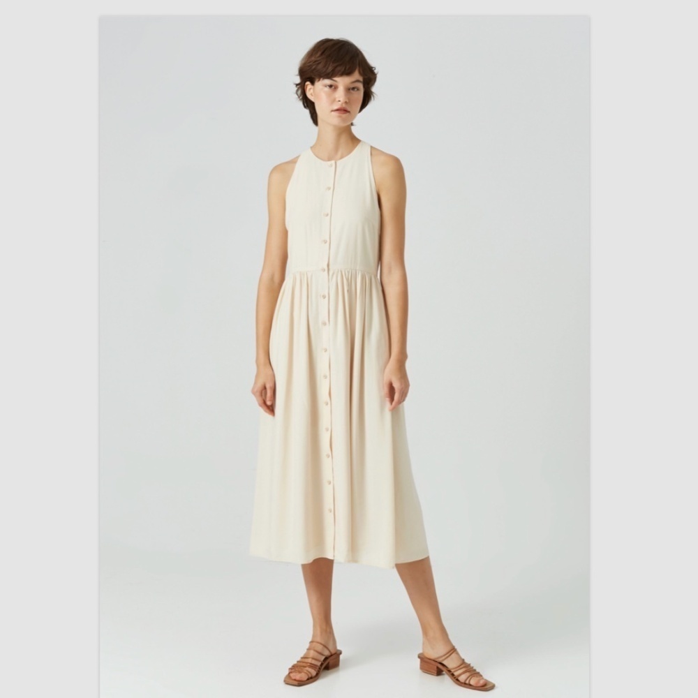 Our Second Nature T Back Button Down Dress M Nude Pockets Midi Minimalist Bridal